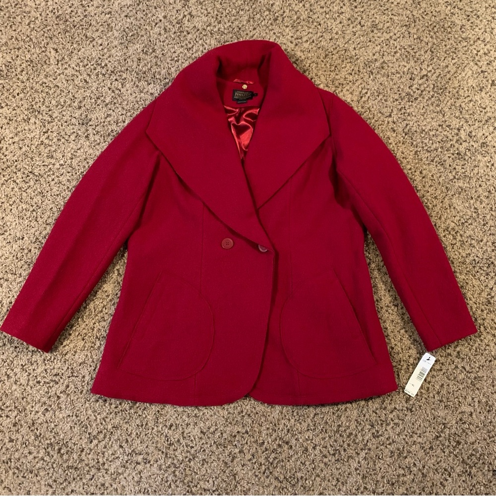 Pendleton Womens Suit Jacket Red XL Wool Double Breasted Cardigan Blazer Coat